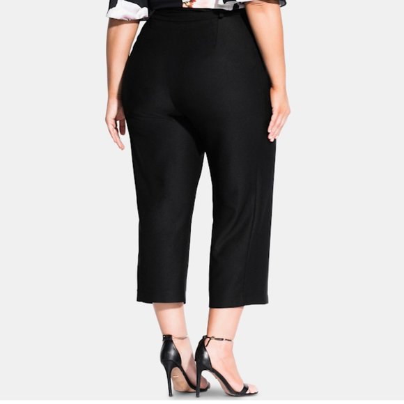 City Chic Casual Pants Womens Plus Black Cropped Wide Leg Tie Front High Rise - Picture 2 of 8